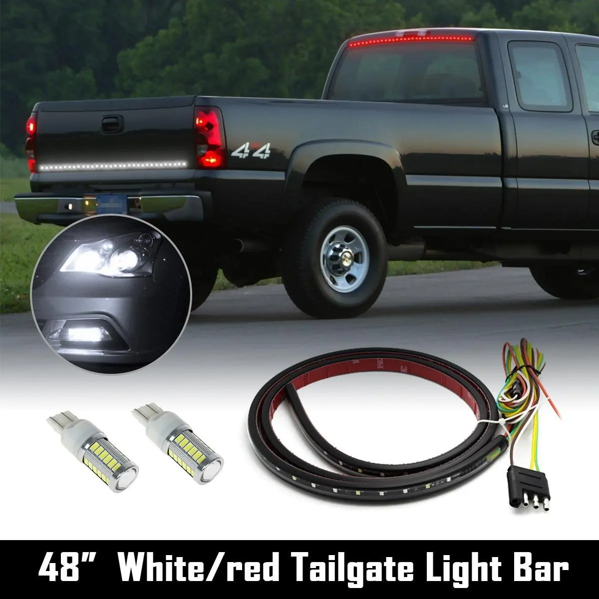 Partsam 48" Tail/Brake/Signal LED TAILGATE LIGHT BAR STRIP SUV RV+7443 White LED Reverse