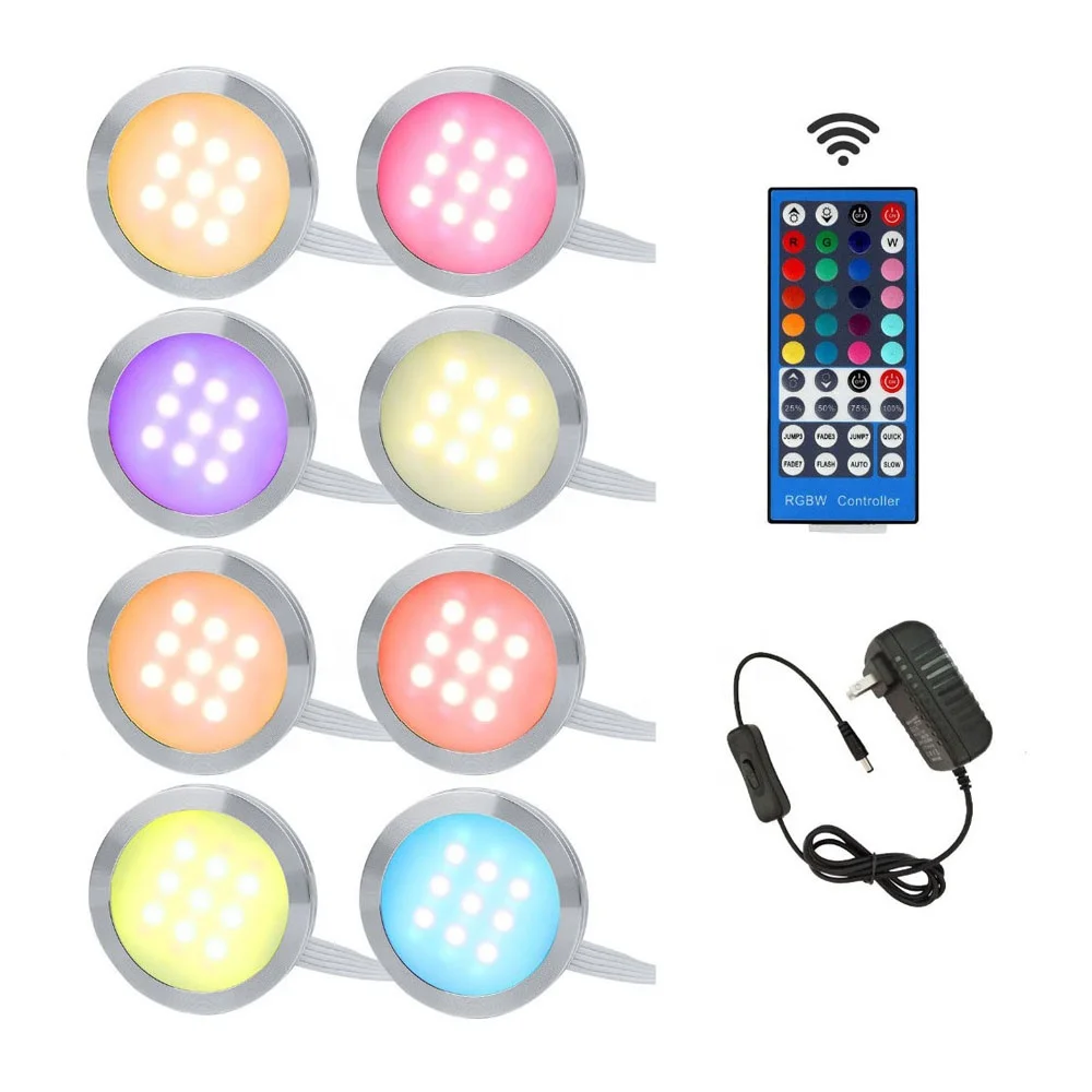 2019 new ultra thin color-changing 4 in 1 rgbw wireless led puck lights for kitchen under cabinet lighting