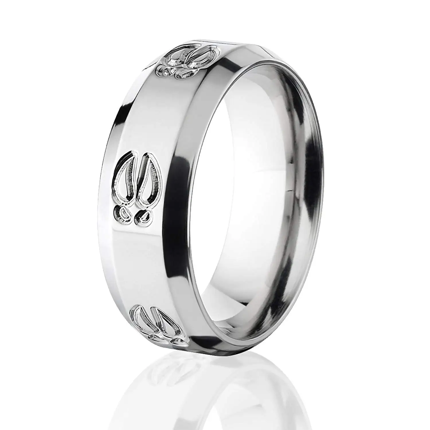 Thorsten Wolf Track Prints Animal Tracks Wolf Print Flat Tungsten Ring 12mm Wide Wedding Band from Roy Rose Jewelry