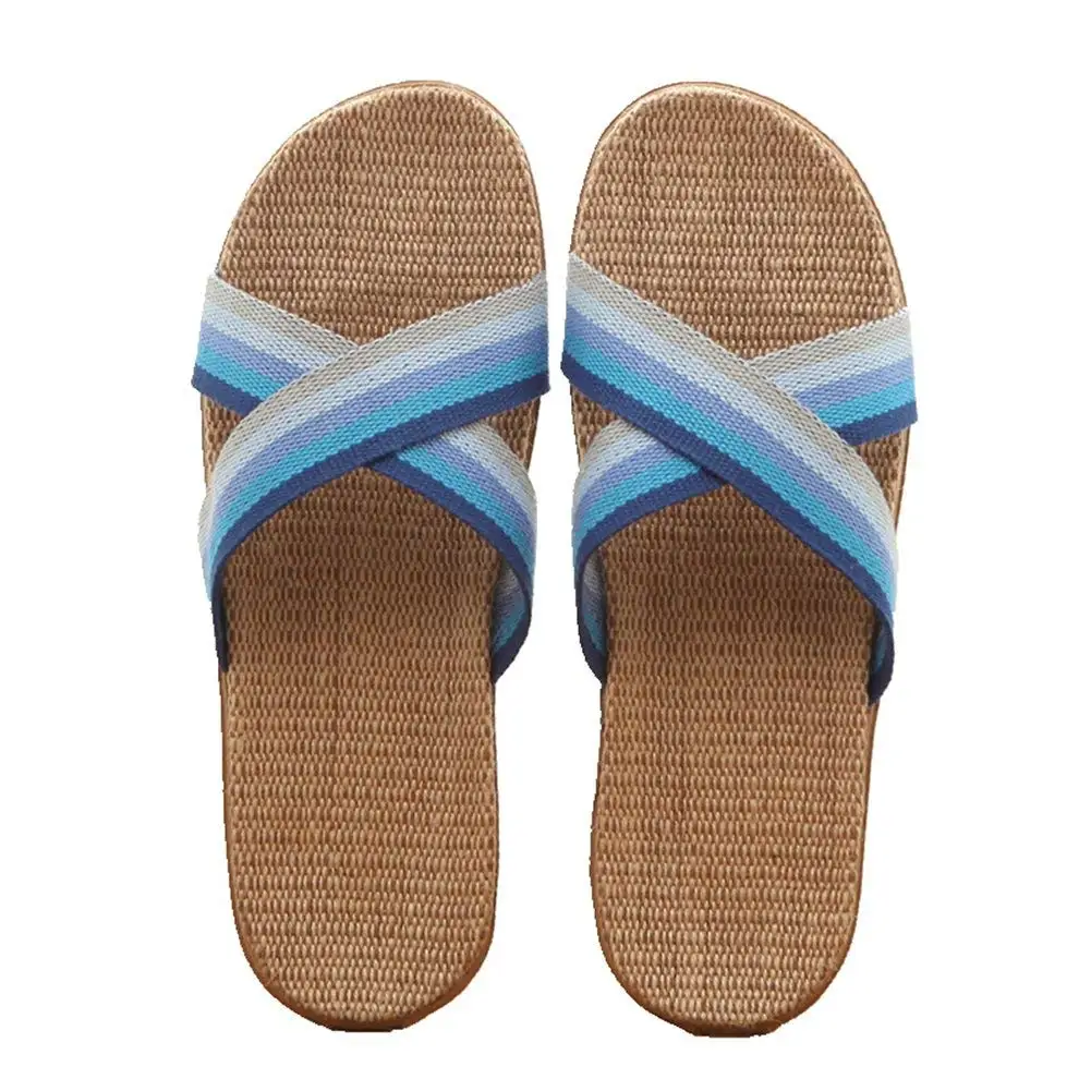 CYBLING Comfort Lightweight Men Women Linen House Slippers Open Toes Summer Slip On Indoor Slipper