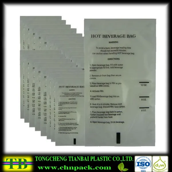 Water Reactive Military Plastic Flameless Ration Heater Bags Plastic Hot Beverage Bag Jpg Mre