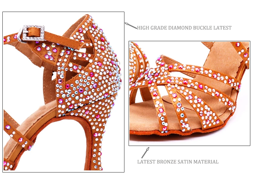 Women Fashion Shoes Salsa Dance Party  Women Latin Dance Shoes Big Small Rhinestone Brilliant Shoes