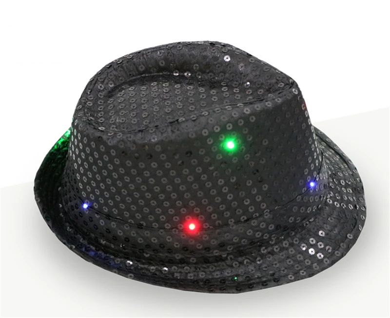 Manufacturers direct high quality customized unisex led light colorful flash sequin jazz hat for stage performance