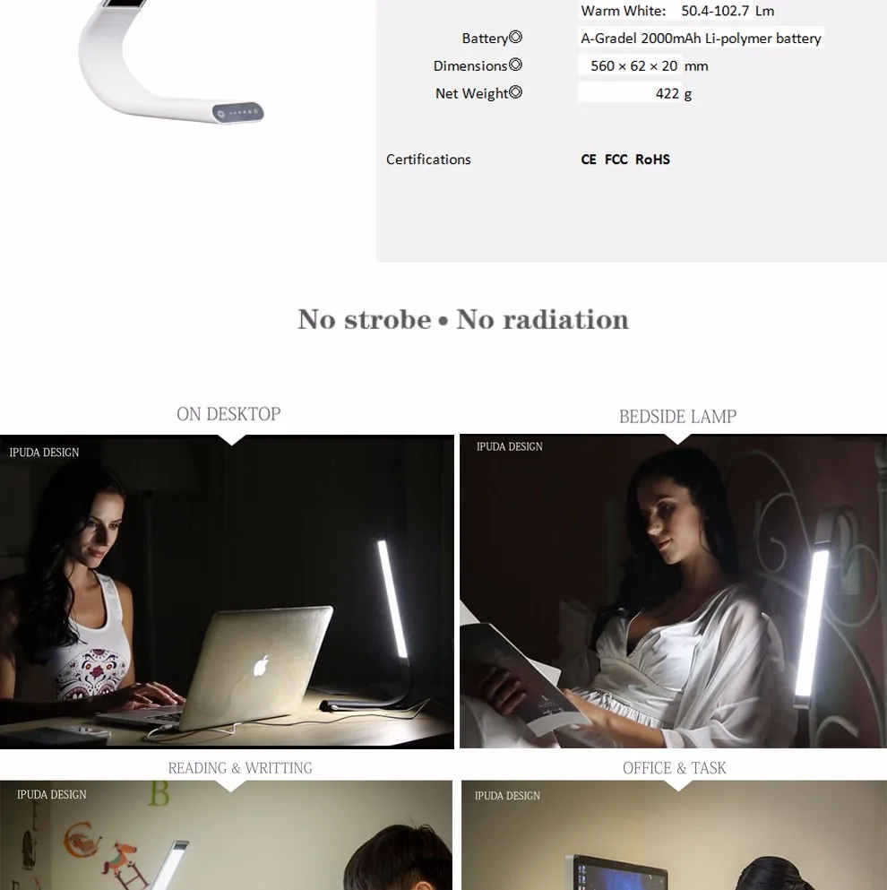 Alibaba supplier IPUDA new design touch lamp USB Charging for children