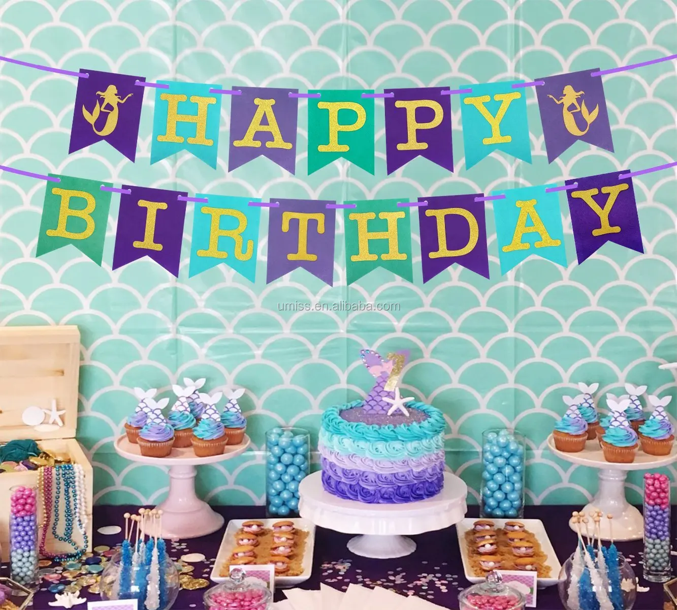 Umiss Mermaid Party Decorations Happy Birthday Banner Design With Glitter Gold Letters Balloons Paper Pom Poms Supplies Pack Buy Happy Birthday Banner Design Paper Pom Poms Decorations Birthday Party Decoration Product On Alibaba Com