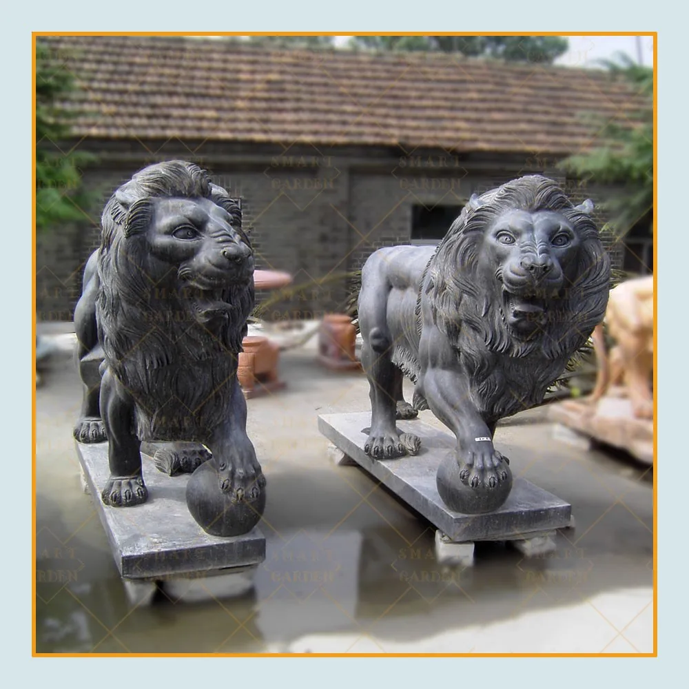 Large Outdoor Durable Artwork Hand Made Marble Sculpture Stone Lion