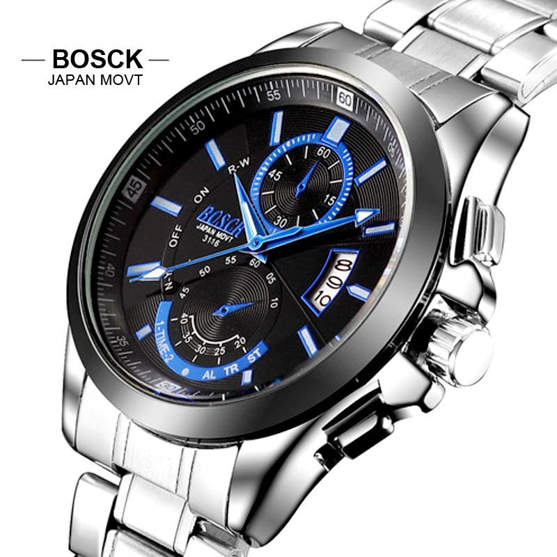 Instaladores de negocios marca reloj de los hombres de acero 3116 reloj