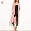 Elegant Pink Collarless Longline Duster Coat Women Oversized Long Sleeves Kimono Cardigan Jacket