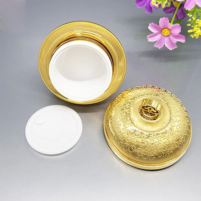 50G Face cream high grade Double wall gold cosmetics empty crown plastic Acrylic jar for skin care packaging with base