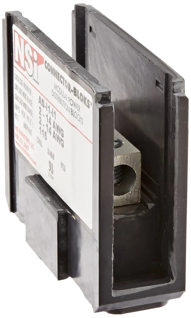 Power Distribution and Terminal Block, Connector Blok - Splicer/Reducers, 2-14 AWG Line and 2-14 AWG Load Side Configuration, 1.04" Width, 2.34" Height, 2.90" Length