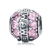 100% 925 Sterling Silver Mom Love in Heart Pink CZ Charm fit Women Charm Bracelet & Necklace Jewelry Mother Gift for BAMOER