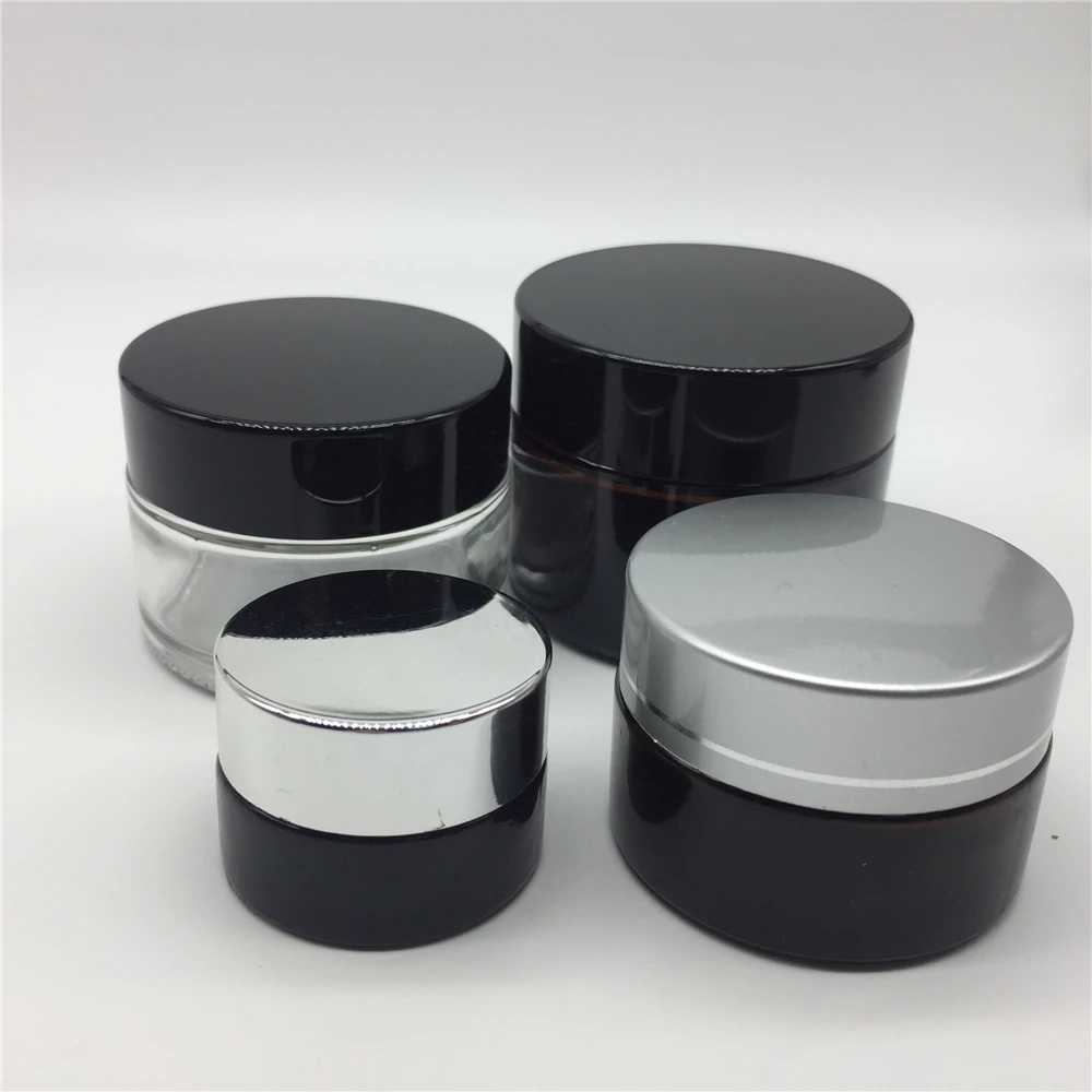 50ml Amber Glass Cosmetic Jars with Aluminum Gold Lid Eye Cream Glass