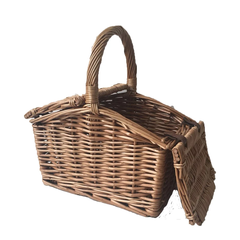 Woven Willow Picnic Basket With Handle Double Handle For Food Outdoor