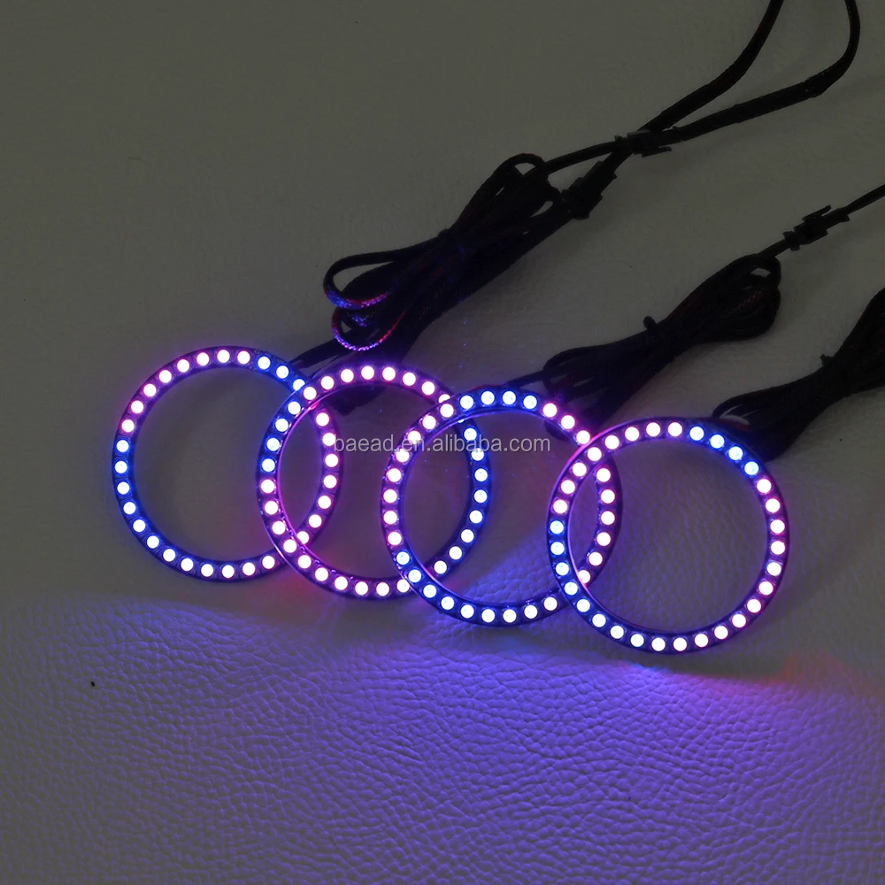 12V RGB+W chasing/flow led halo rings headlight universal fit halo ring sequential angel eyes 70mm