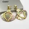 WT-E500 Sector Shell horn Pendant With Gold-plated decorative drop shape and Pearl stud Natural Wild Coast Sea Shell Earring