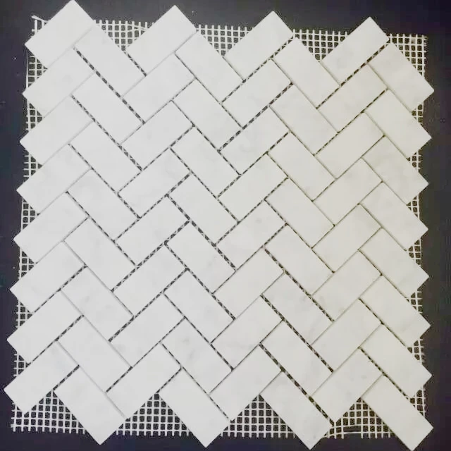 Beautiful Marble Herringbone Mosaic Tile For Washroom Carrara Beautiful Marble Herringbone Mosaic