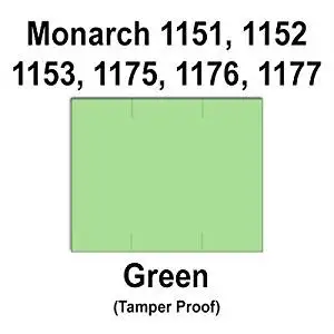 96,000 Monarch 1151 compatible Green General Purpose Labels to fit the Monarch 1151, 1152, 1153, 1175, 1176, 1177, 1180 & 1471 Price Guns. Full Case + includes 16 ink rollers.