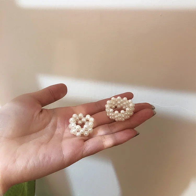 Wholesale Instagram Fashion New Arrived Handmade Custom Plastic Jewelry Korean Braided Pearl Ring For Women