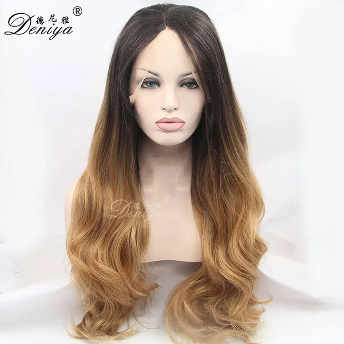 24 Straight Wavy Middle Part Multi Layered Haircuts Long Hair Two Tone Ombre Blond Synthetic Lace Front Wigs For Black Women Buy Wigs Long Lace