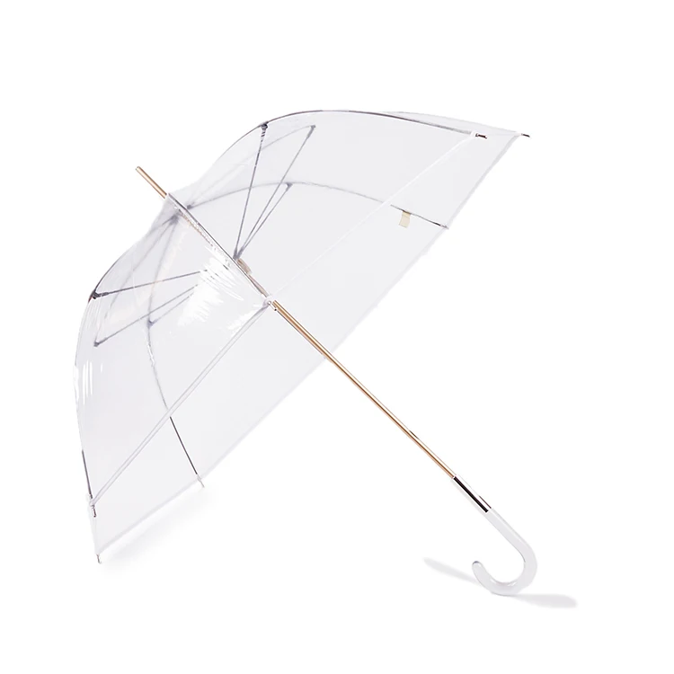 J handle 23'*8k aluminum shaft manual open transparent clear pvc umbrella wholesale