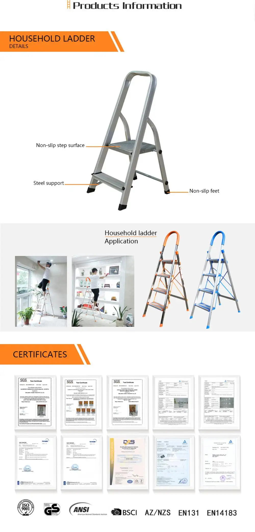En131 Approved 2 Steps Aluminum Household Ladder Fold Up Ladder Af0302b