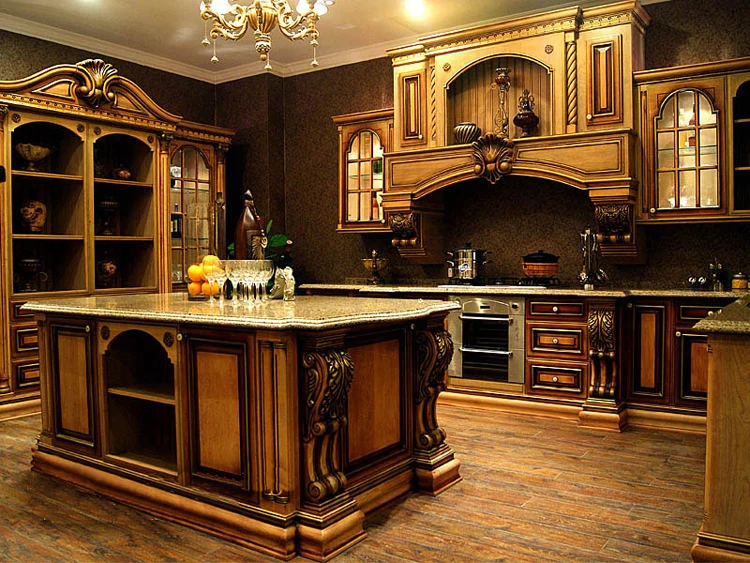 Antique Cherry Wood Kitchen Cabinet Designs With Evident Cherry Grain And Gold Touches - Buy ...