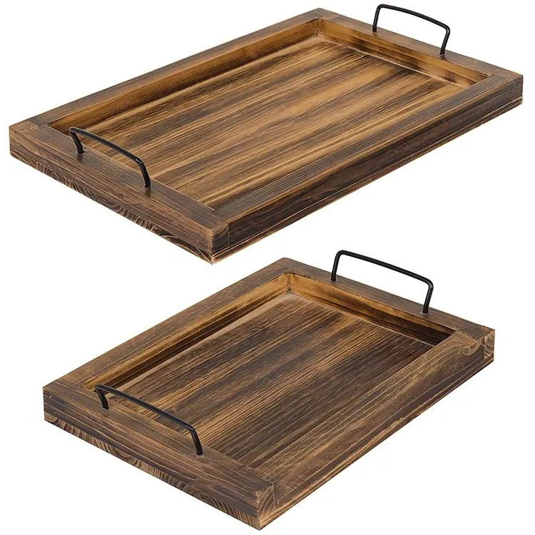 Nesting Serving Trays Rope Handles Rustic Coastal Nautical Decorative