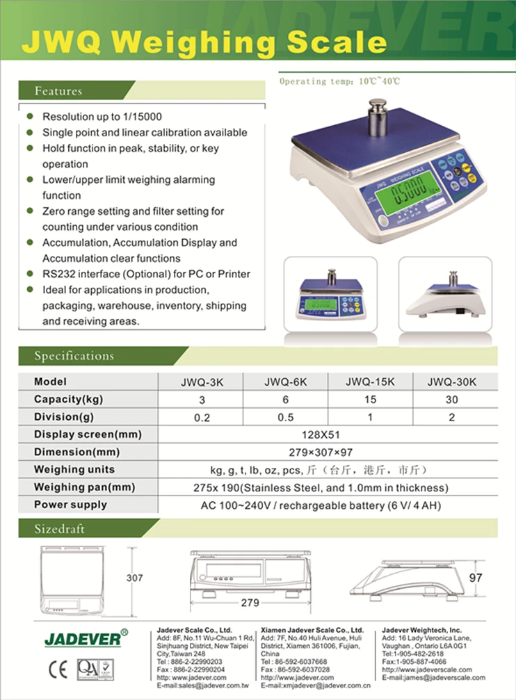 Jadever New Waterproof Table Scale JWP II With RS232