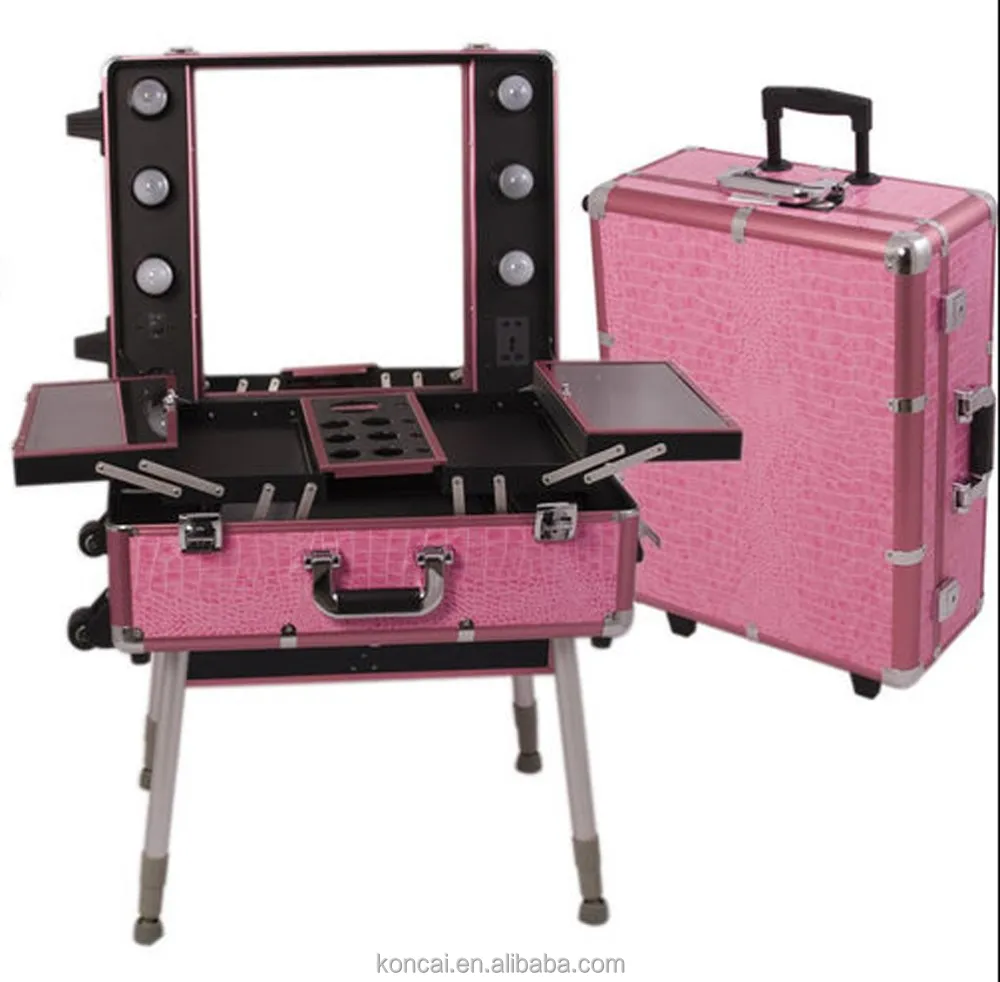 Maquillaje Profesional estación con espejo iluminado LED portátil de