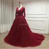 Burgundy Evening Dress 2017 Half Sleeve Elie Saab Dress Prom Dress vestido de festa
