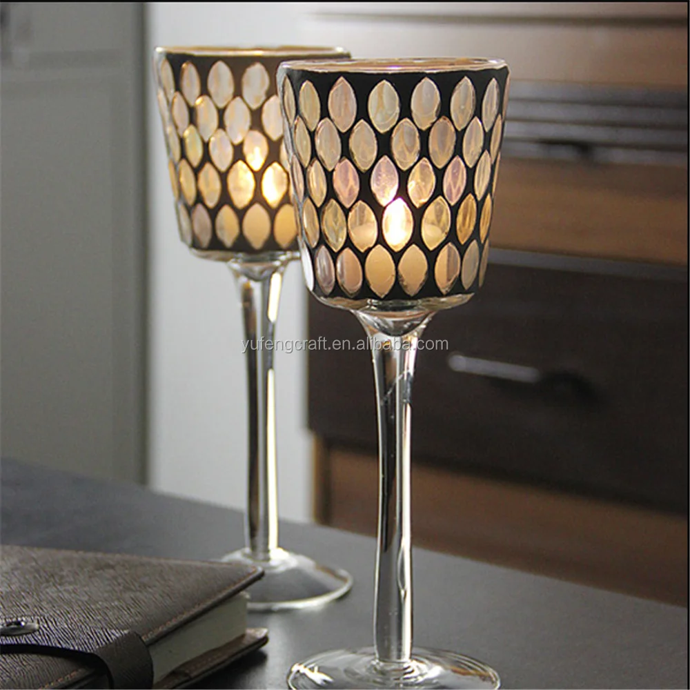 Handmade Glassware Tall Wine Glass Vase Glass Candle Holder Mosaic