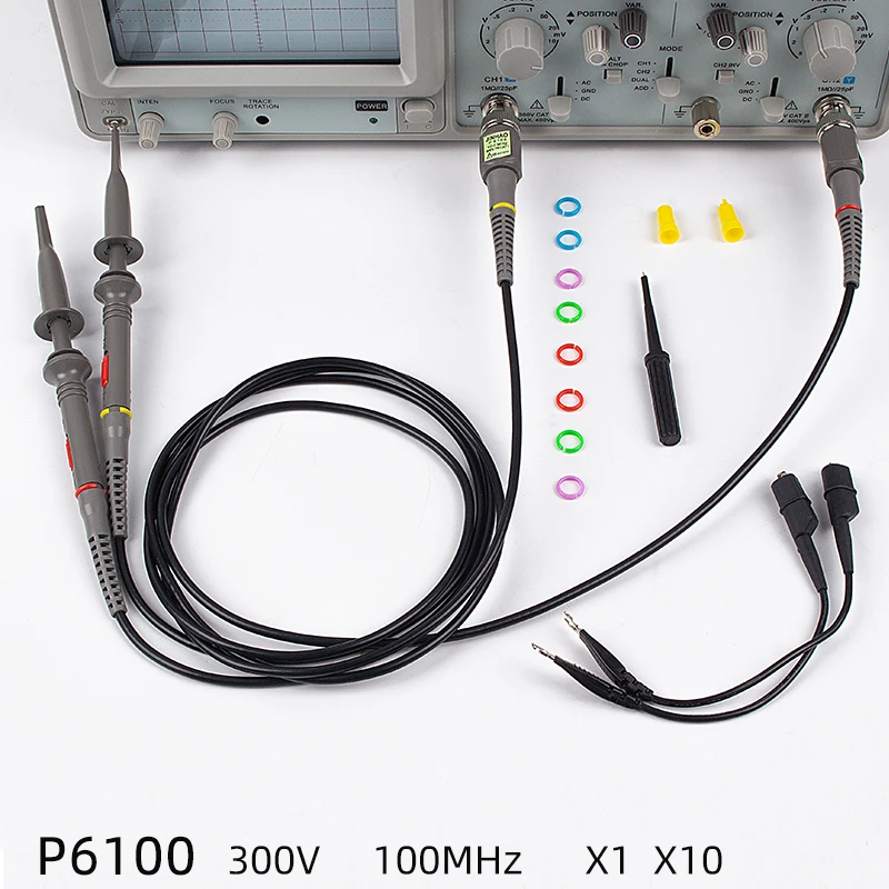 2pcs P6100 High Precision 1X 10X 100MHz Oscilloscope Probe Alligator Clip F5H2 