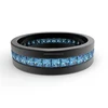 8mm Blue Stones Channel Setting Black Titanium Wedding Bands for Men Women