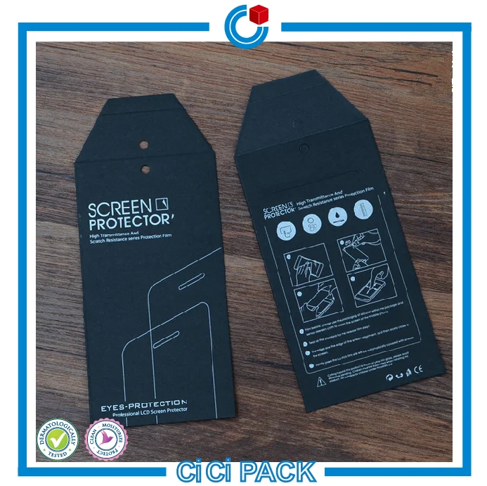 Fashion Black Color Tempered Glass Protector Paper Box,Custom Screen