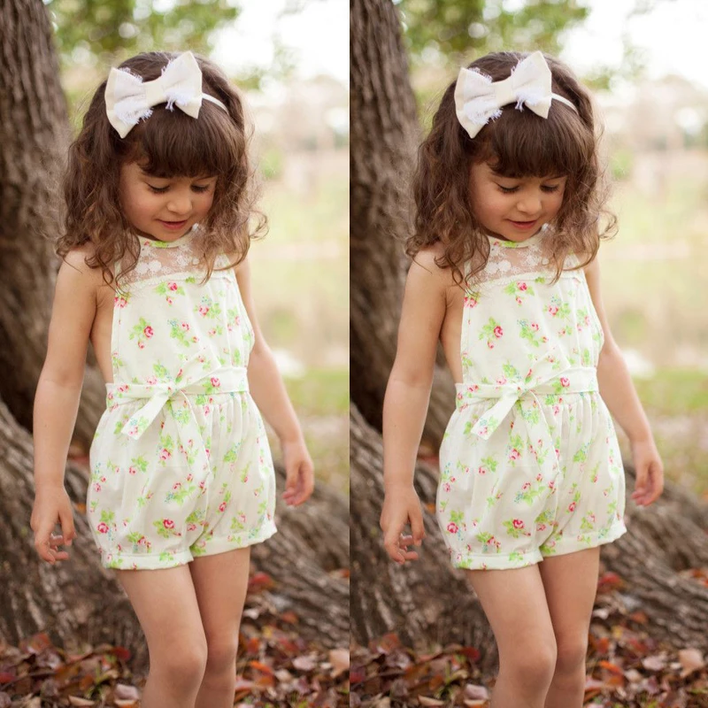 2016 Pretty Girls Floral Playsuit One-piece Kids Baby Romper Shorts ...