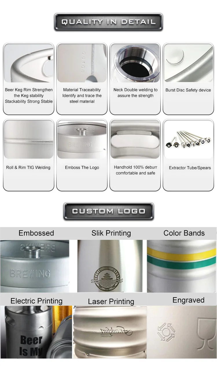 Custom Design CE Approved Empty Commercial Brew Customized keg 2l 30l stainless steel beer barrel