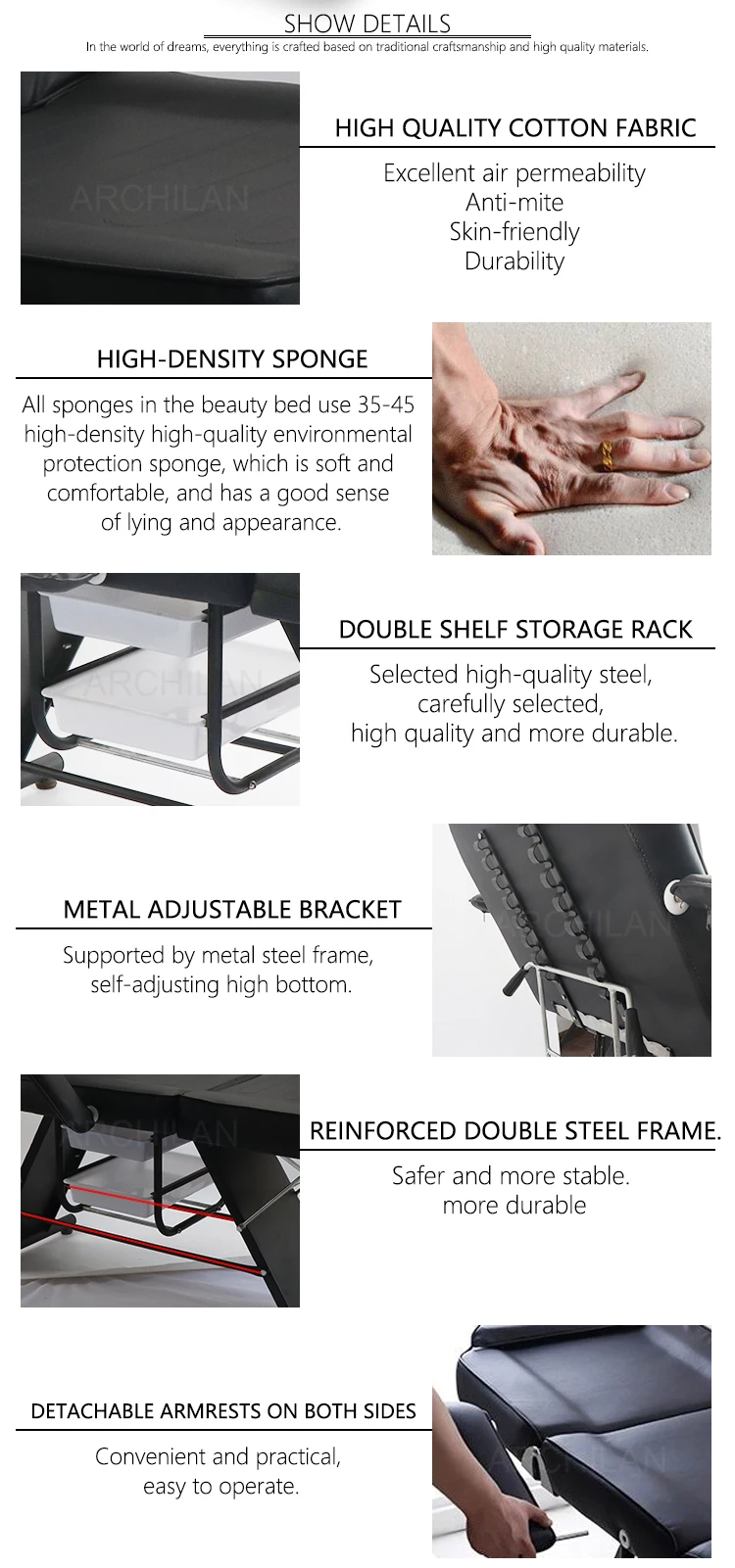 Wholesale professional bed black beauty beds for massage