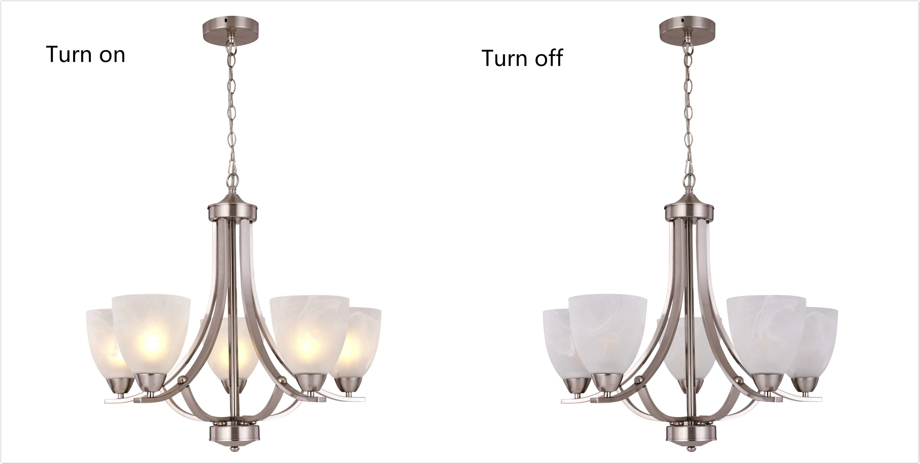 5lights E27 Bulbs Vintage Brush Nickel Frosted Glass Chandelier Luxury