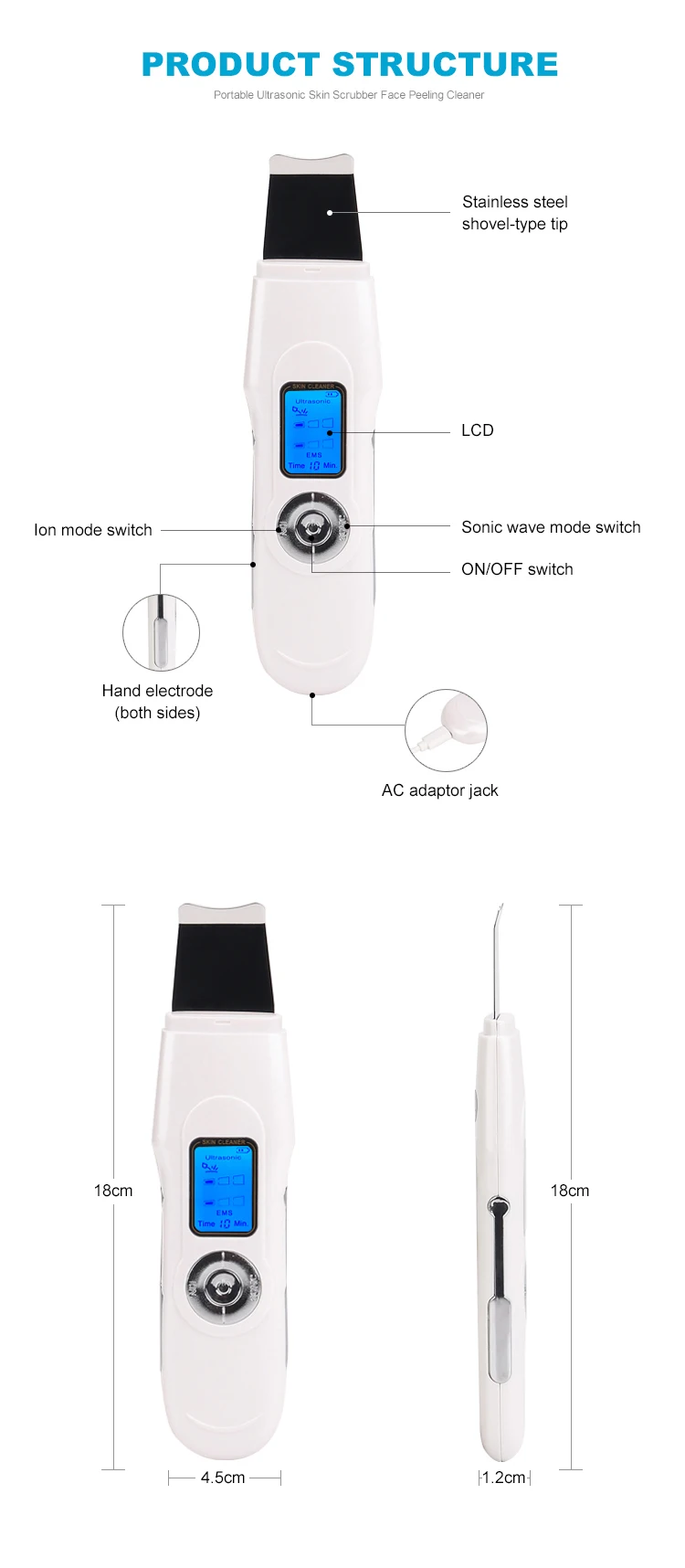 Home Use Rechargeable Ultrasonic Face Skin Scrubber