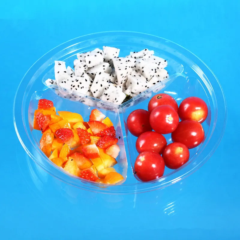 Wholesale Disposable Plastic Tray For Fruit Salad Food Container For Storage 3 Dividers Salad