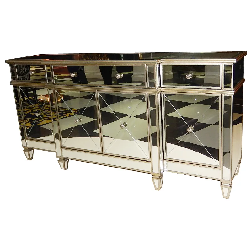 Modern All Handmade Dining room Furniture Antique Silvery finish Storage Large Mirrored Buffet Sideboard Cabinet