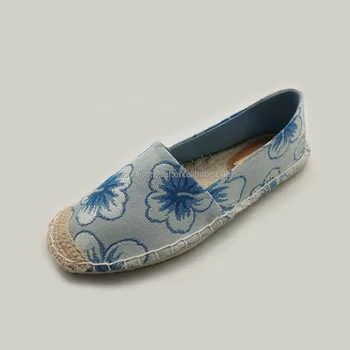 Ladies Beautiful Flat Shoes Blue Flower 
