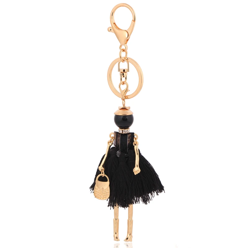 2017 New Arrival Doll Key Ring Grey Color Skirt Doll Key Chain Golden