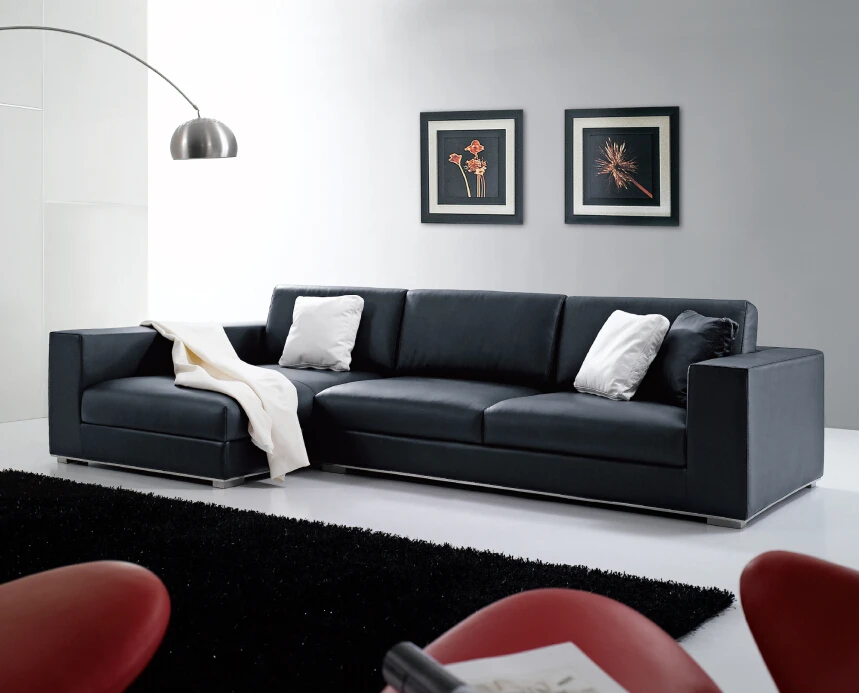 Modern Le Elegant Black Leather Or Fabric I Shape Sofa Couch Modern Le Elegant Black Leather Or Fabric I Shape Sofa Couch For Home Use