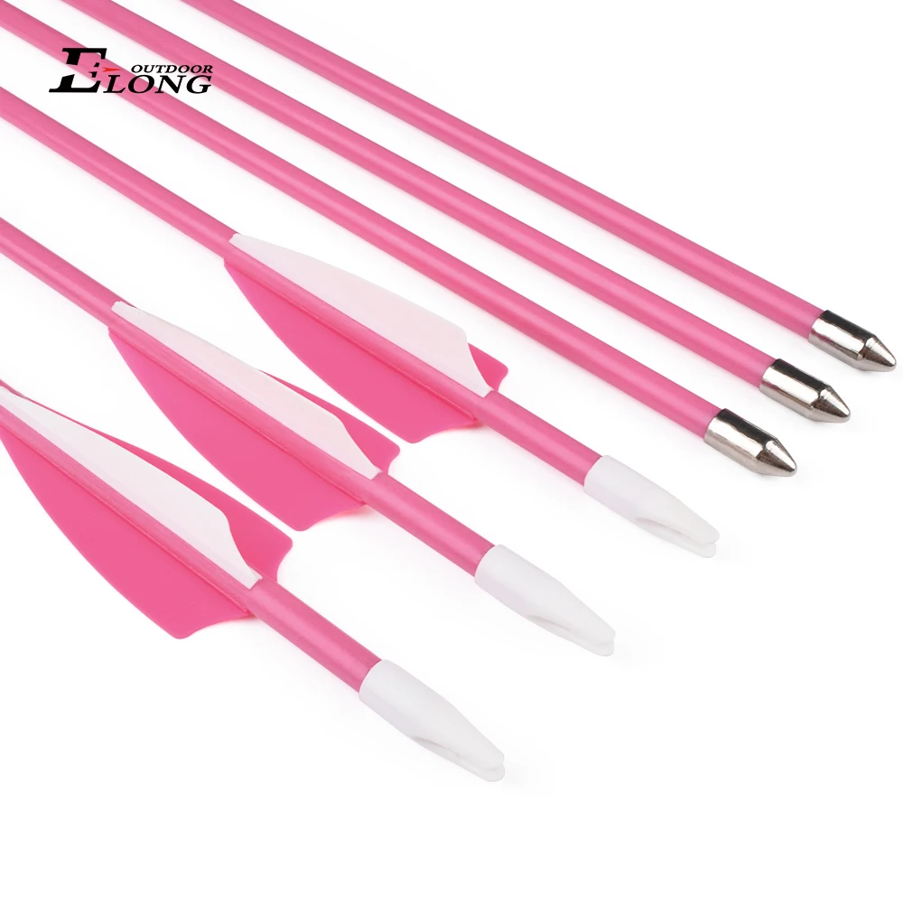 New Pink Color Archery Fiberglass Youth Arrow With Plastic Vane For
