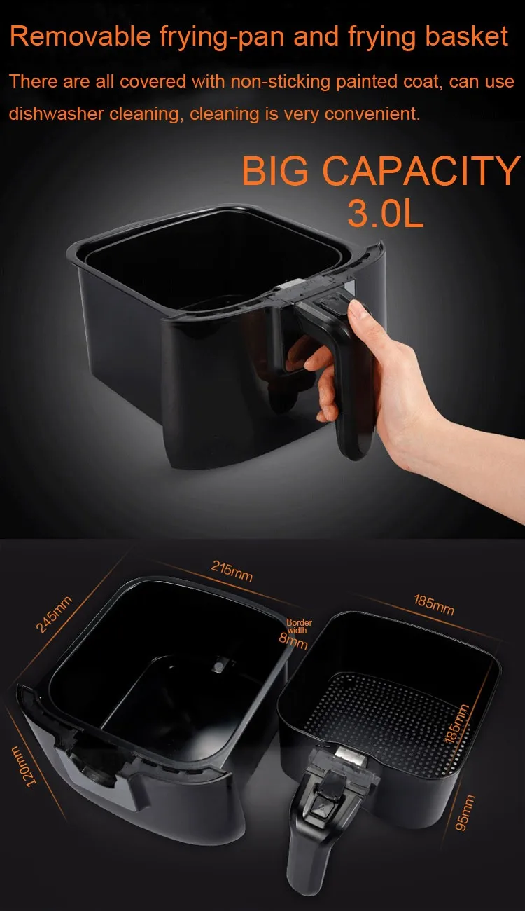 New Arrival Air Fryer Teflon Nonstick Coating Digital Touch Control