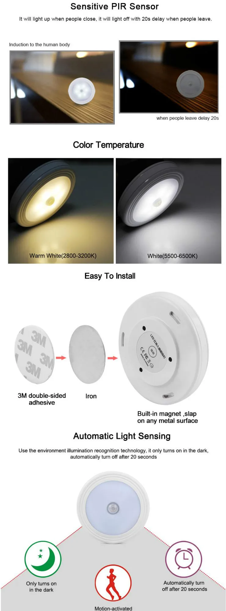 Motion Sensor Light Cupboard Wardrobe Bedroom Night Lamp Led Under ...