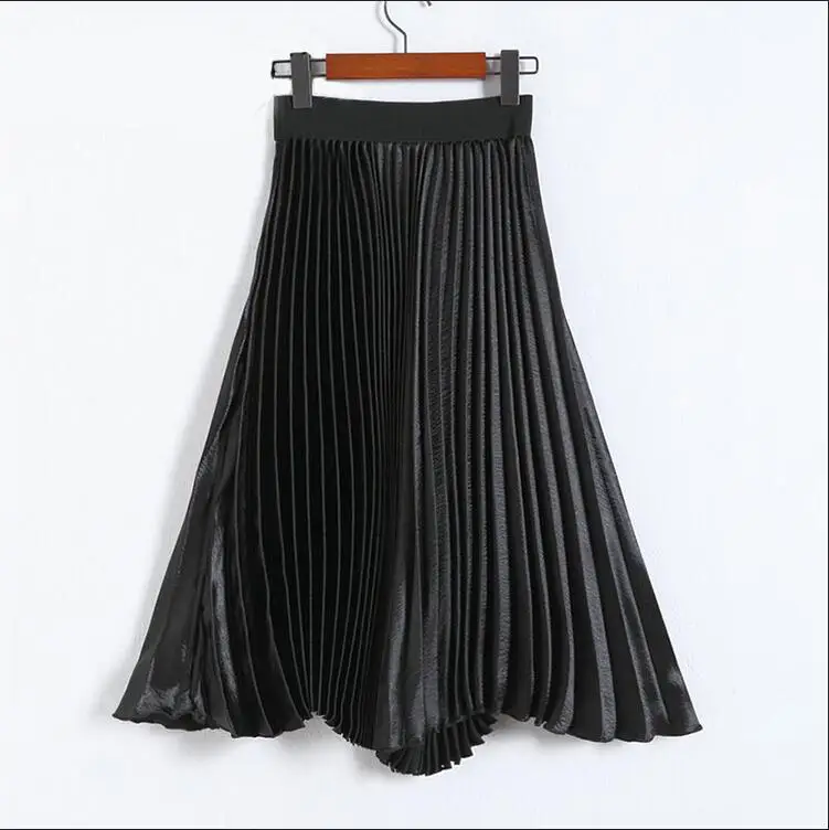 Wholesale Skirts Women Summer Fashion Glossy Satin Pleated Longuette ...