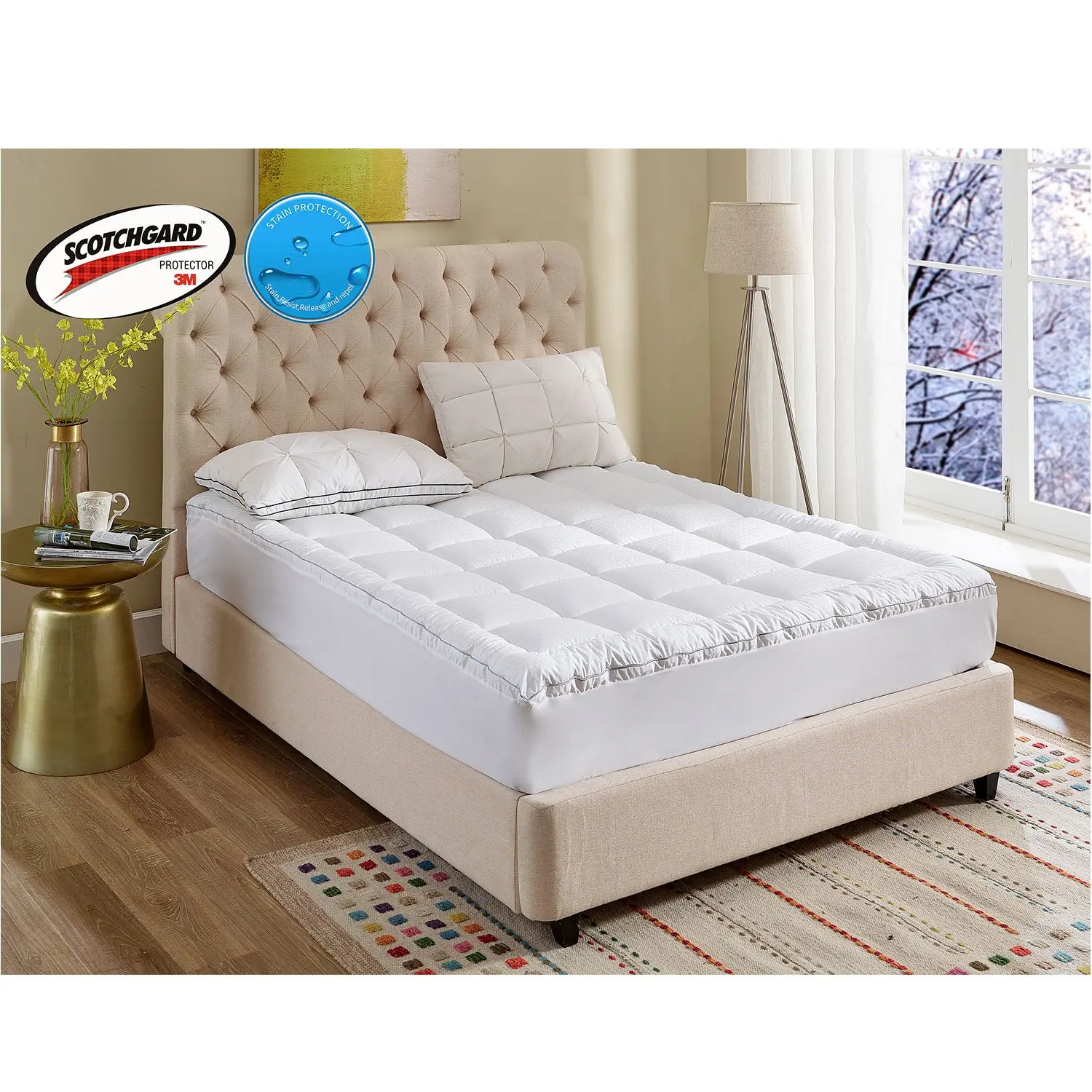 WhatsBedding Mattress Pad 400TC Cotton Top 3M Water Resistant