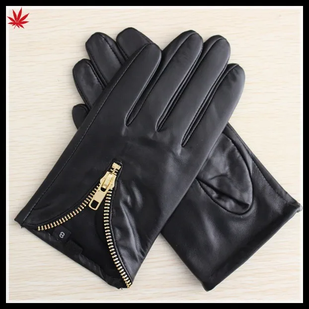 short black leather gloves